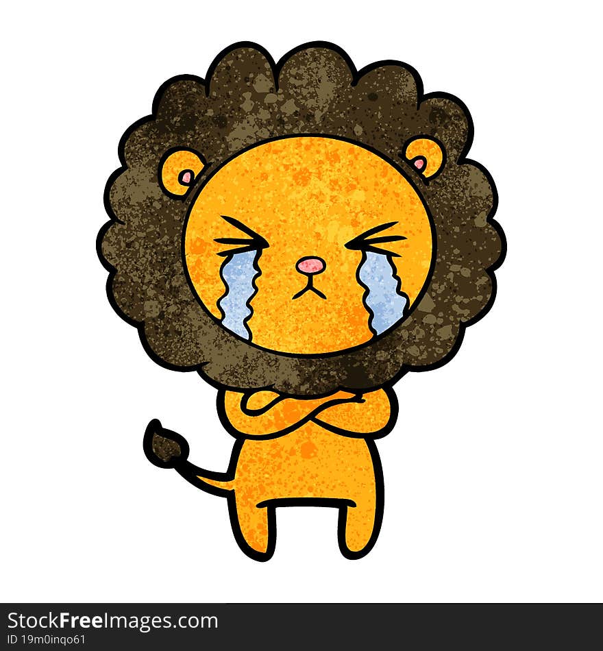 cartoon crying lion with crossed arms. cartoon crying lion with crossed arms