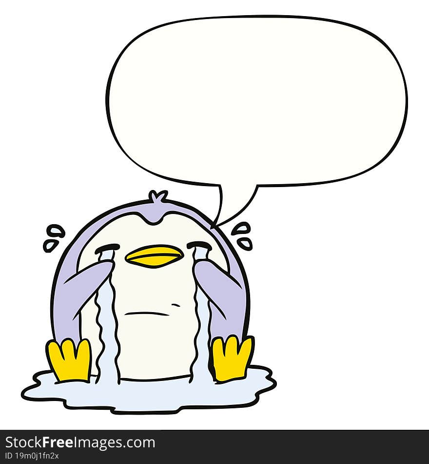 cartoon crying penguin and speech bubble