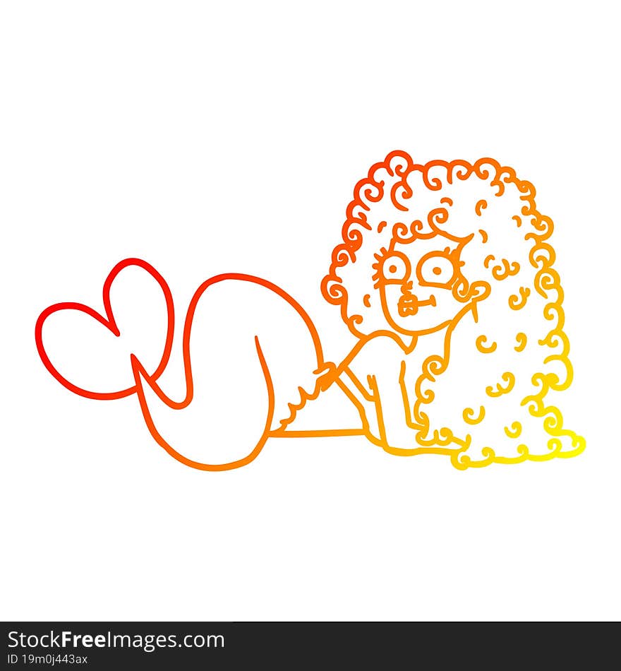 Warm Gradient Line Drawing Cartoon Mermaid