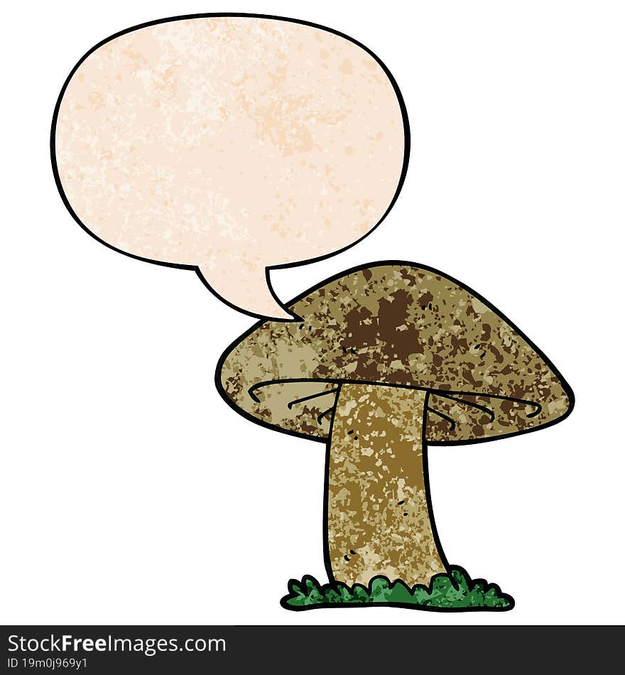 cartoon mushroom and speech bubble in retro texture style