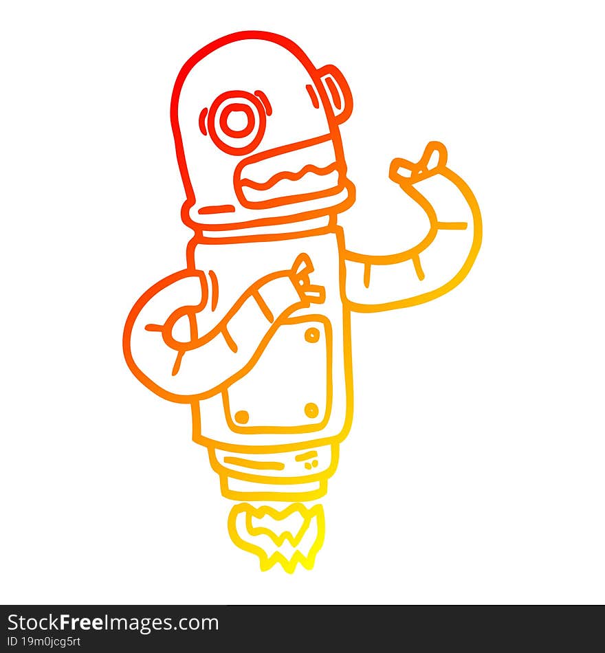 warm gradient line drawing cartoon flying robot