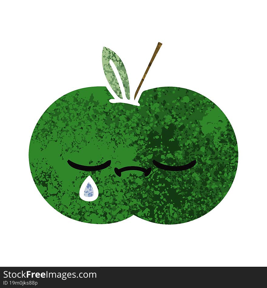 Retro Illustration Style Cartoon Juicy Apple