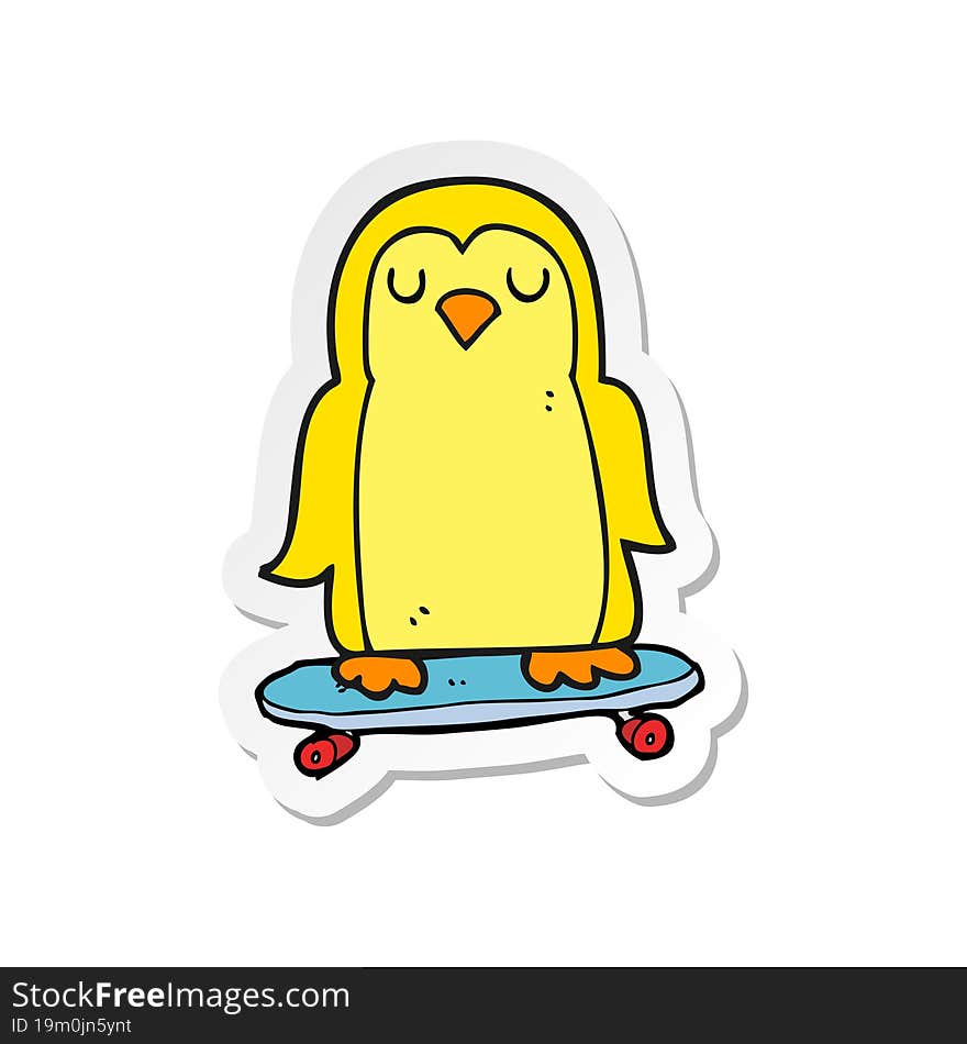 sticker of a cartoon bird on skateboard