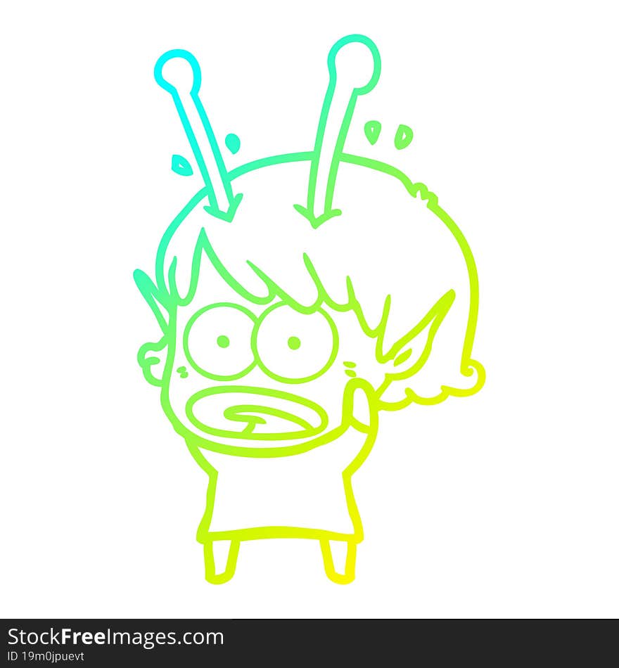 cold gradient line drawing cartoon shocked alien girl