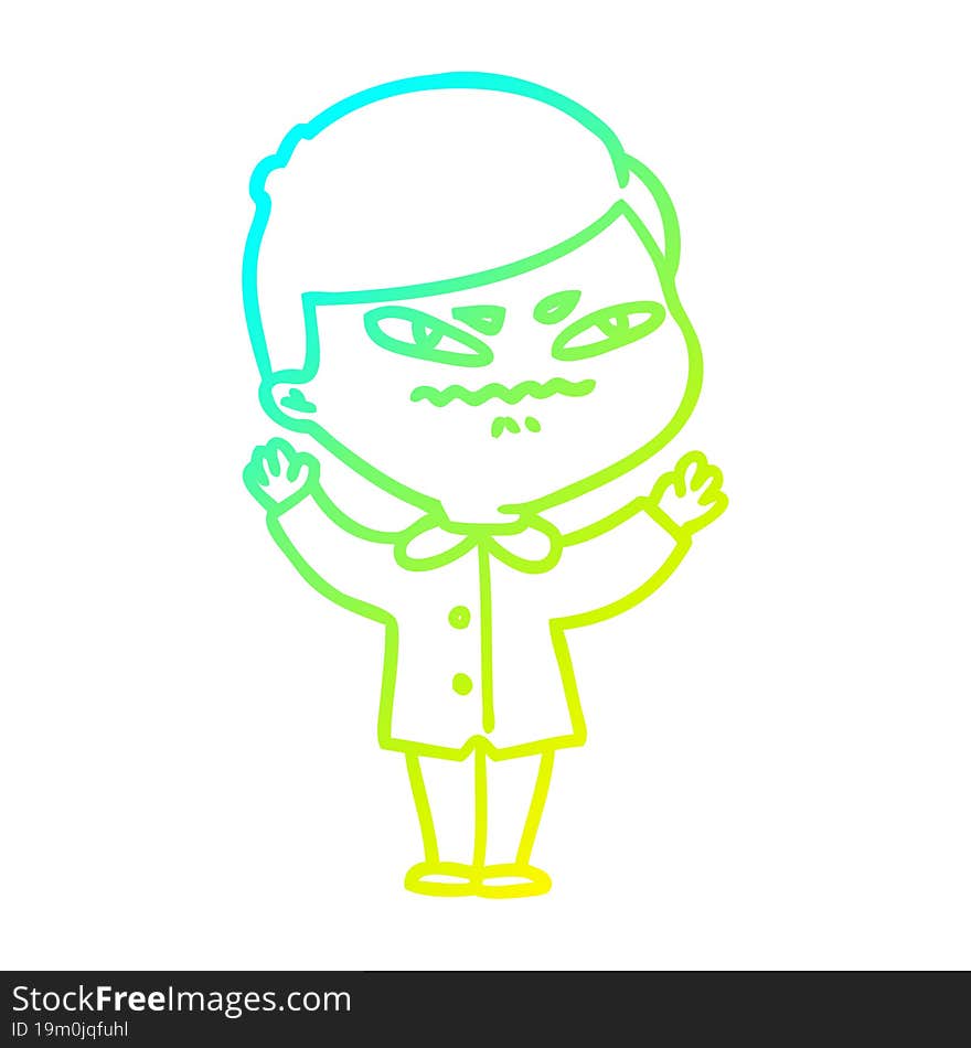 cold gradient line drawing of a cartoon angry man