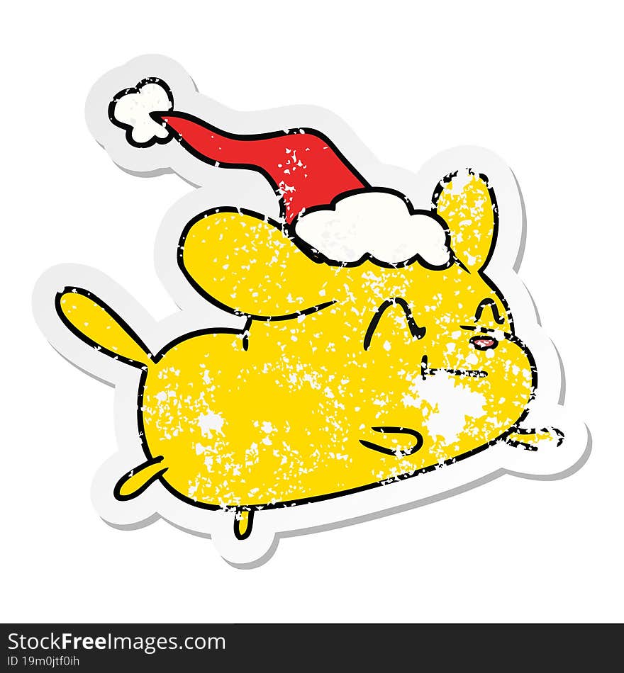 hand drawn christmas distressed sticker cartoon of kawaii dog