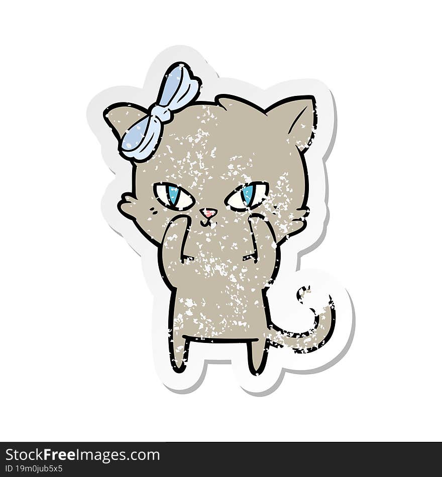 distressed sticker of a cute cartoon cat