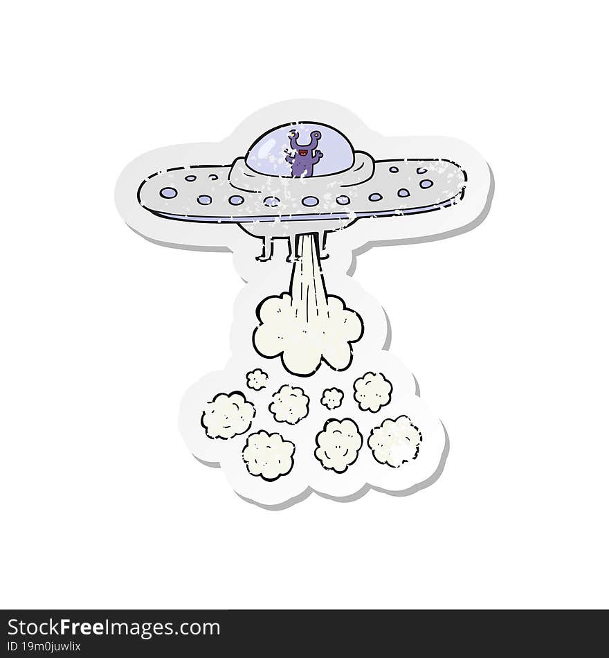 Retro Distressed Sticker Of A Cartoon Flying Saucer