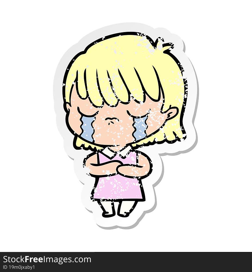 Distressed Sticker Of A Cartoon Woman Crying