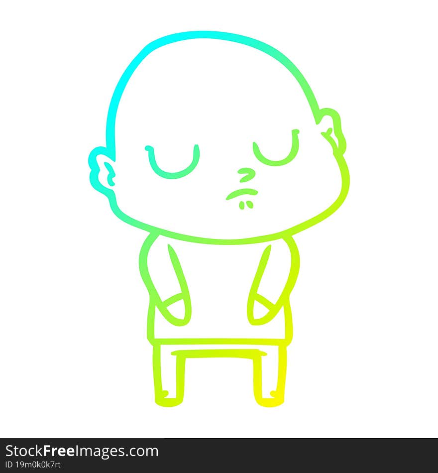 cold gradient line drawing cartoon bald man