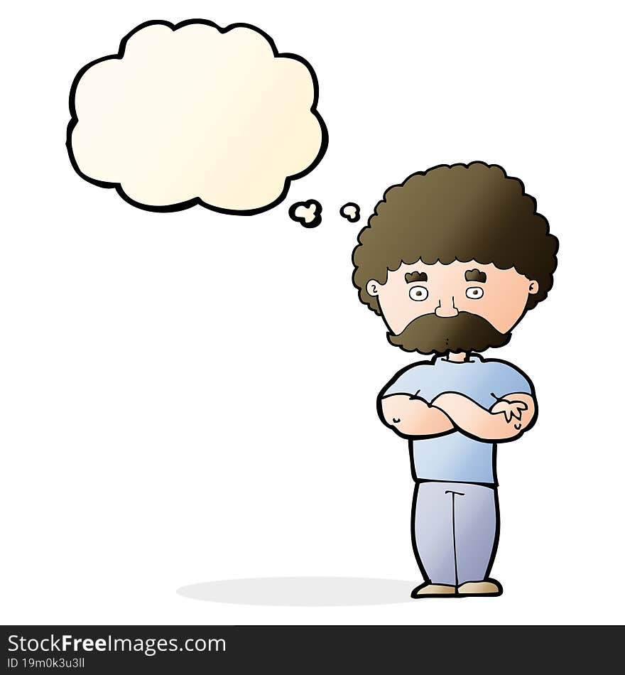 cartoon dad with folded arms with thought bubble