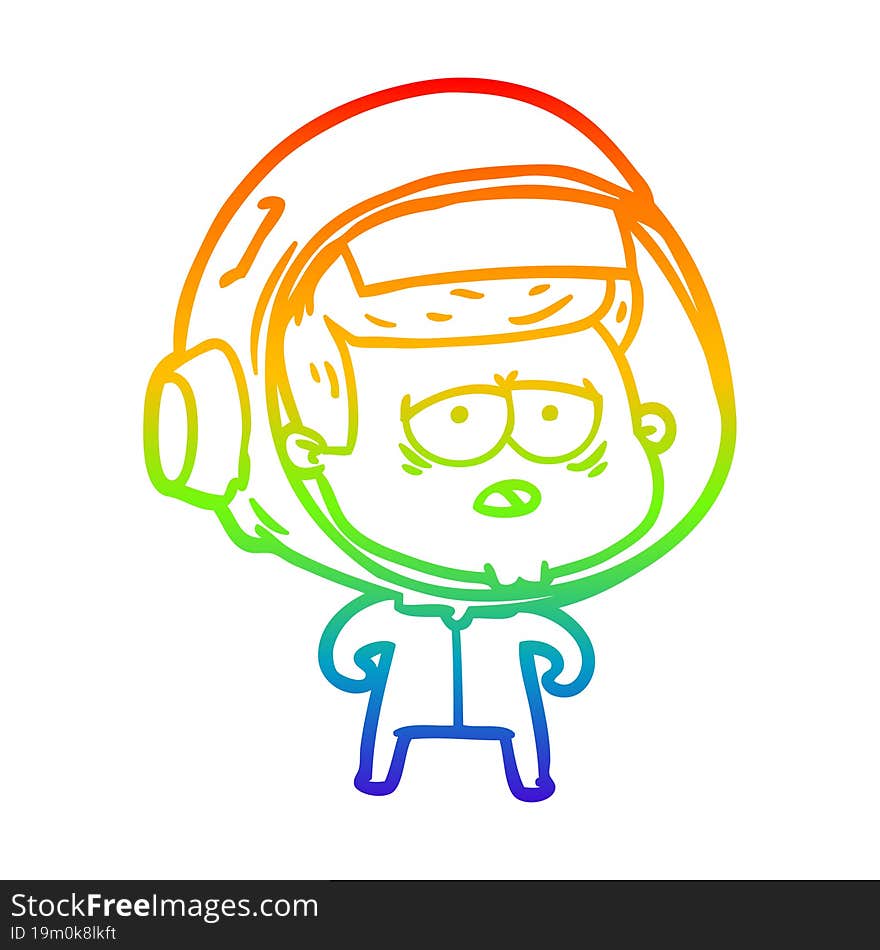 rainbow gradient line drawing cartoon tired astronaut