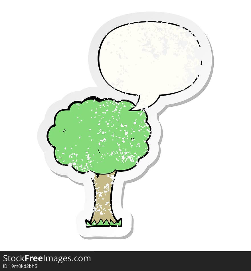 cartoon tree and speech bubble distressed sticker