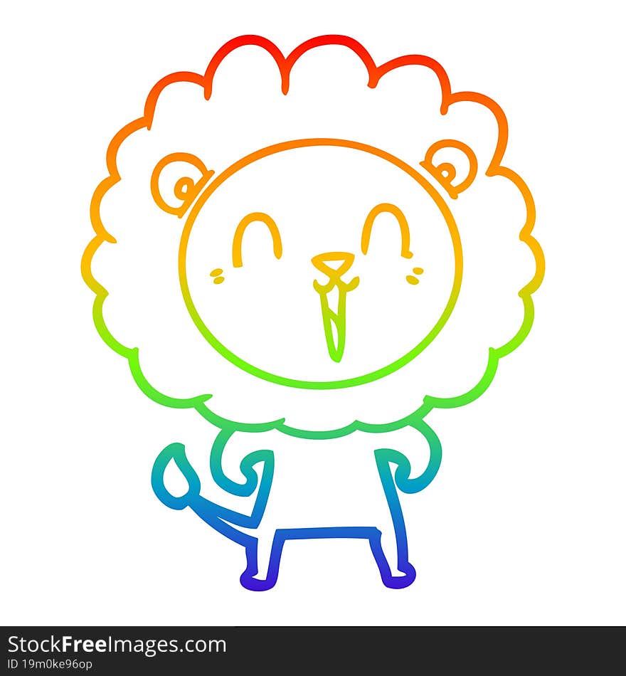 rainbow gradient line drawing of a laughing lion cartoon