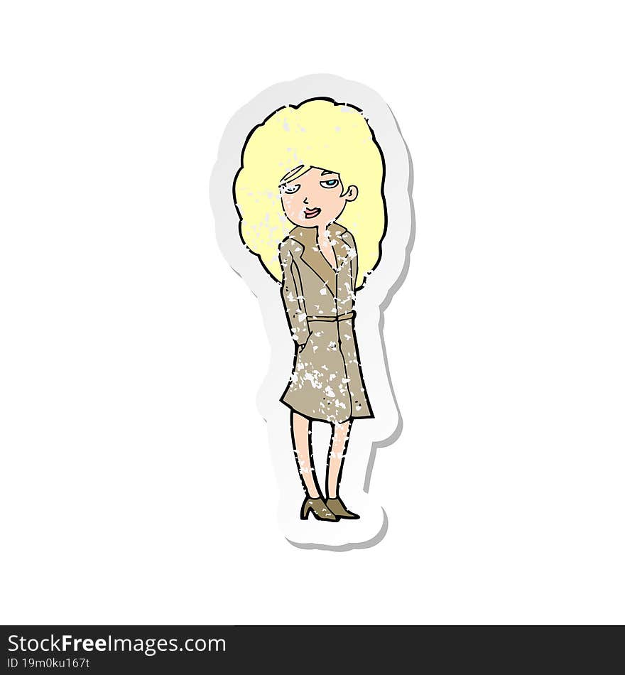 retro distressed sticker of a cartoon female spy