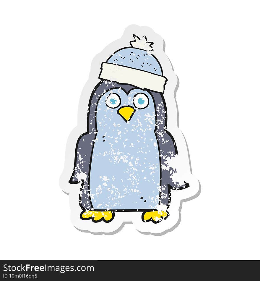 Retro Distressed Sticker Of A Cartoon Penguin