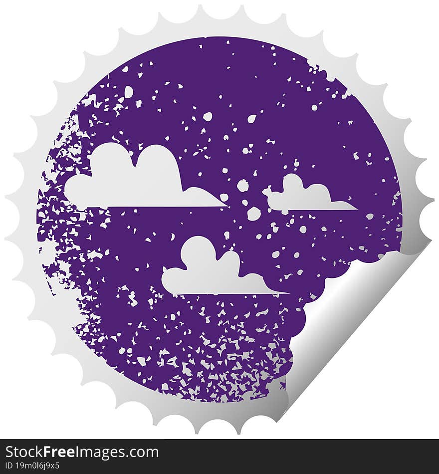 distressed circular peeling sticker symbol cloud