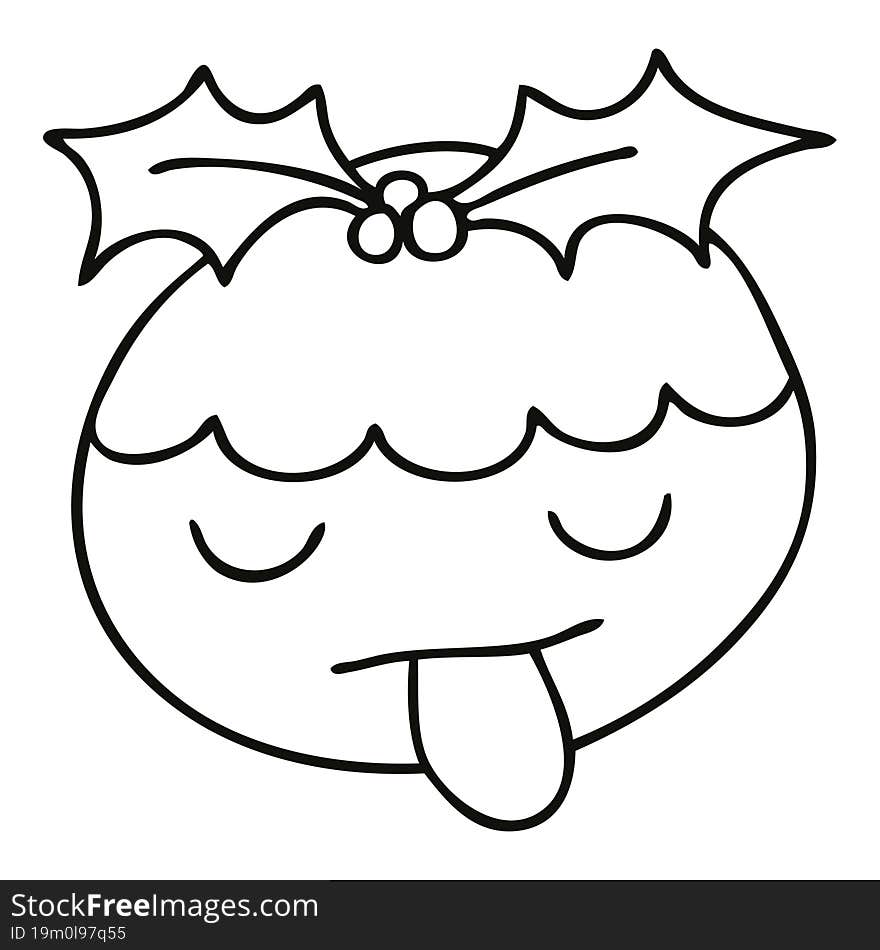 quirky line drawing cartoon christmas pudding