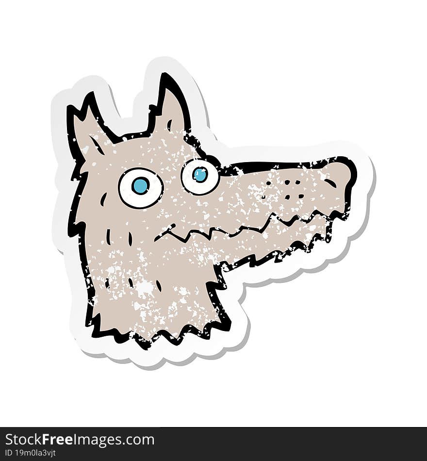 Retro Distressed Sticker Of A Cartoon Wolf Head