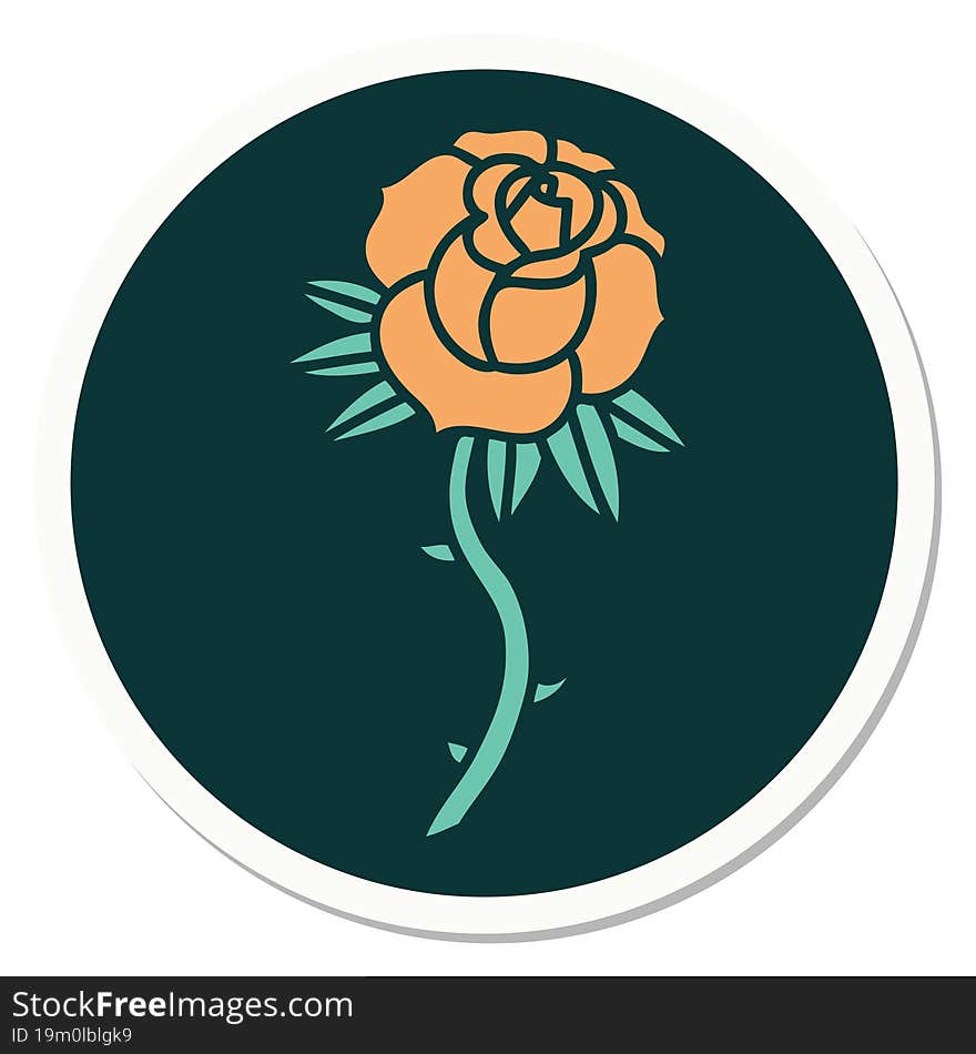 sticker of tattoo in traditional style of a rose. sticker of tattoo in traditional style of a rose