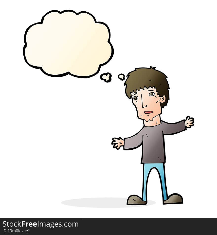 cartoon worried man with thought bubble