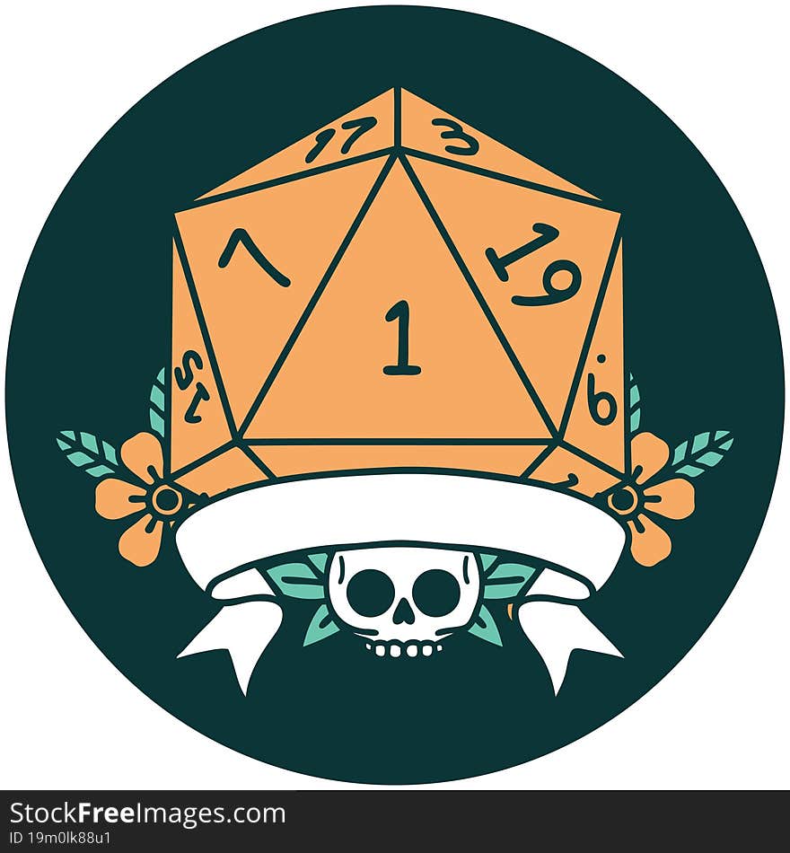 natural one d20 dice roll icon