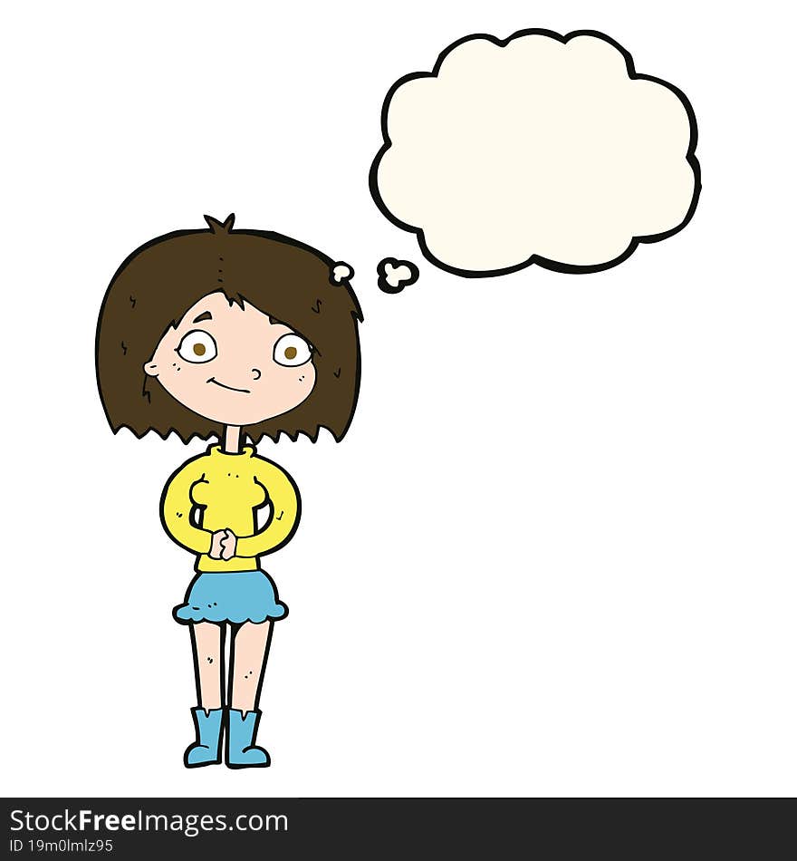 Cartoon Happy Woman With Thought Bubble