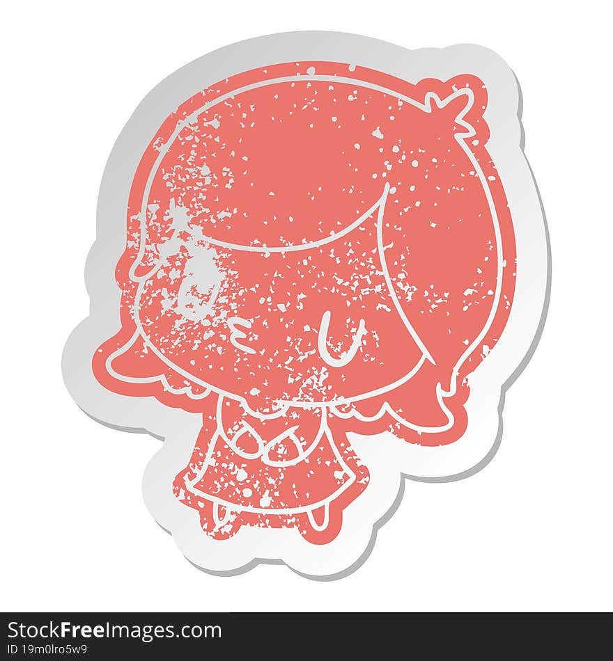 distressed old cartoon sticker of a cute kawaii girl. distressed old cartoon sticker of a cute kawaii girl