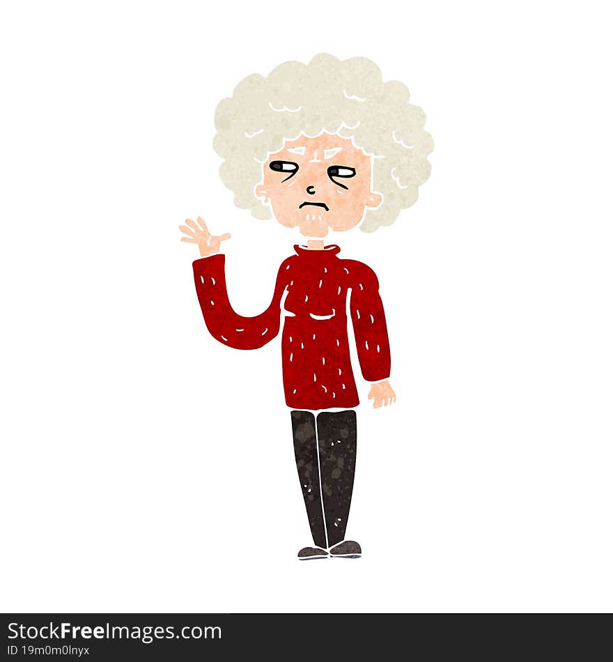 Cartoon Annoyed Old Woman Waving