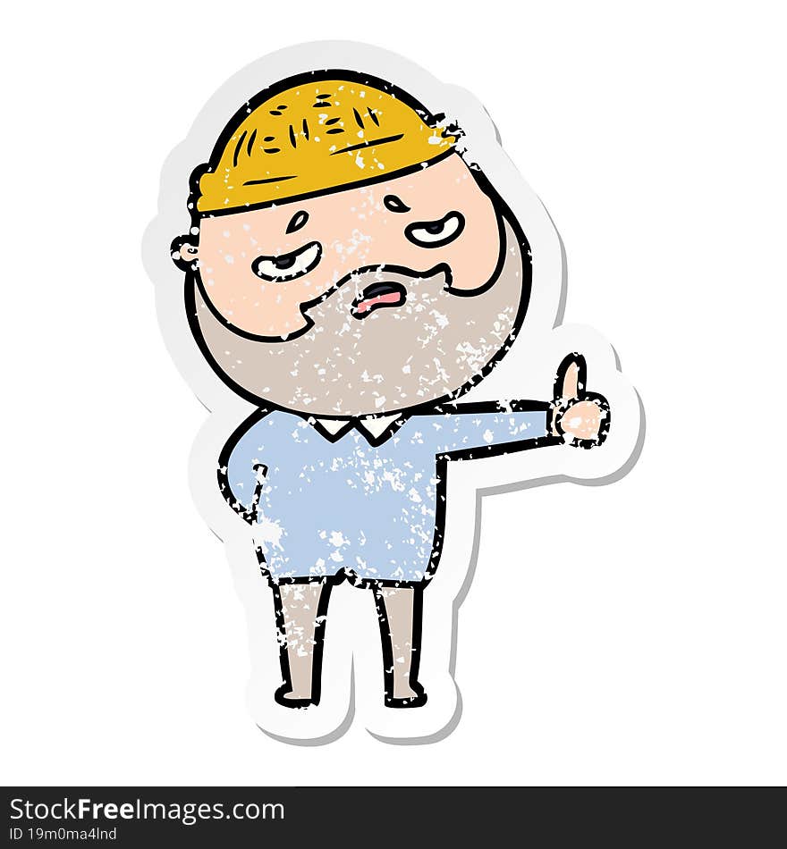 distressed sticker of a cartoon worried man with beard