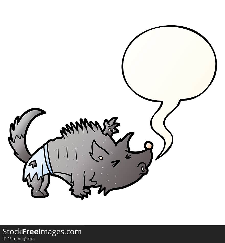 cartoon halloween werewolf and speech bubble in smooth gradient style