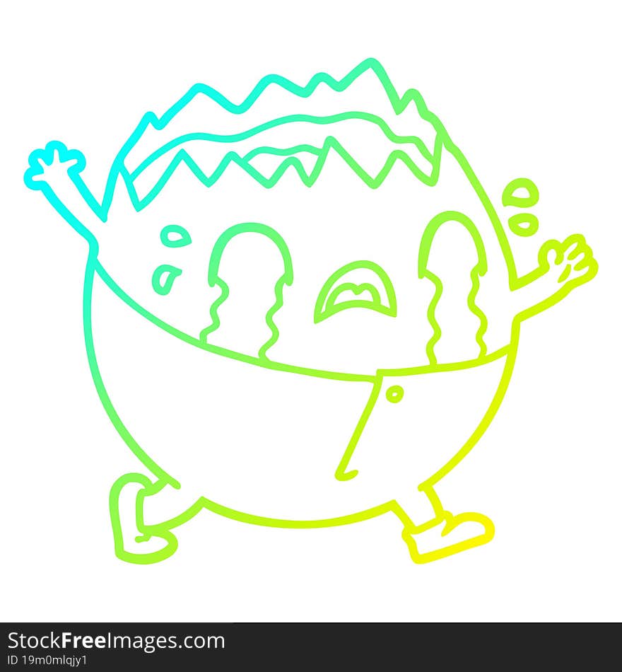 cold gradient line drawing of a humpty dumpty cartoon egg man crying