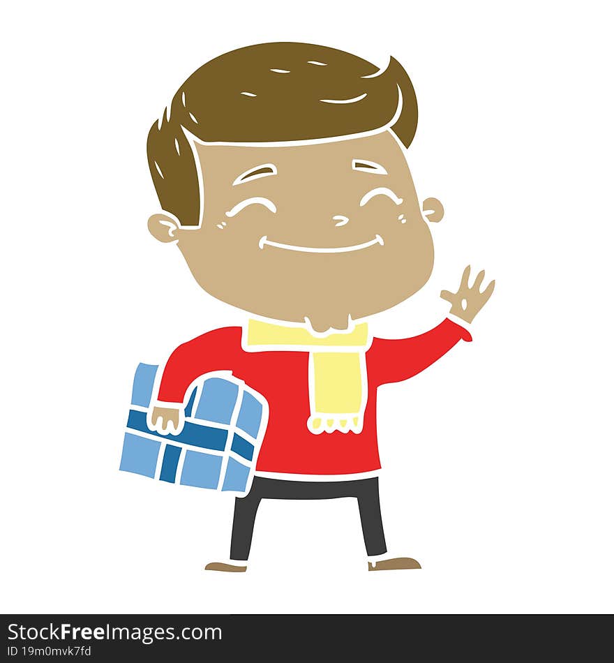 happy flat color style cartoon man