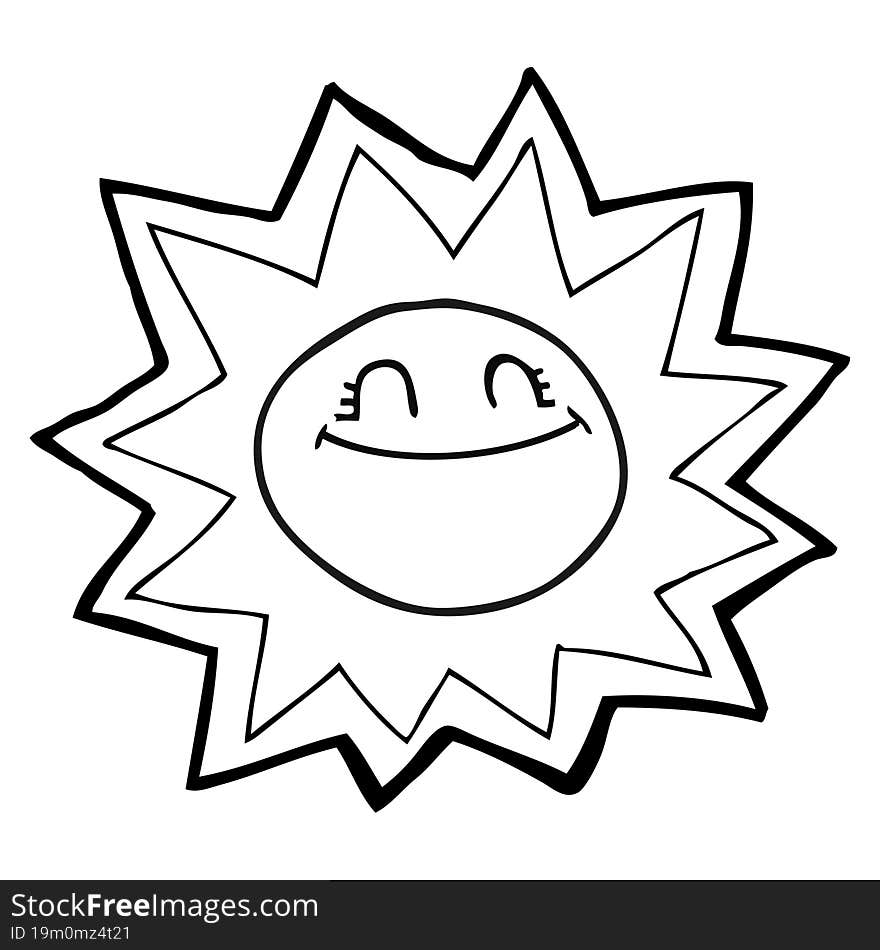 happy freehand drawn black and white cartoon sun. happy freehand drawn black and white cartoon sun