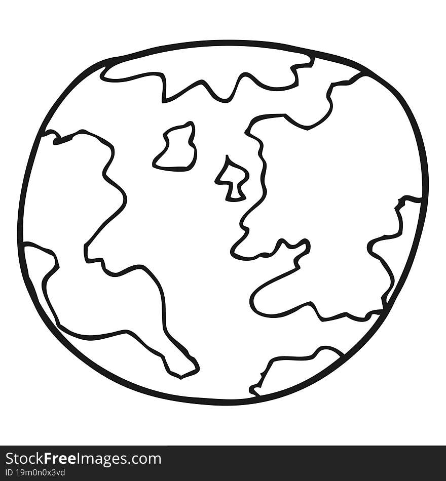 freehand drawn black and white cartoon planet earth