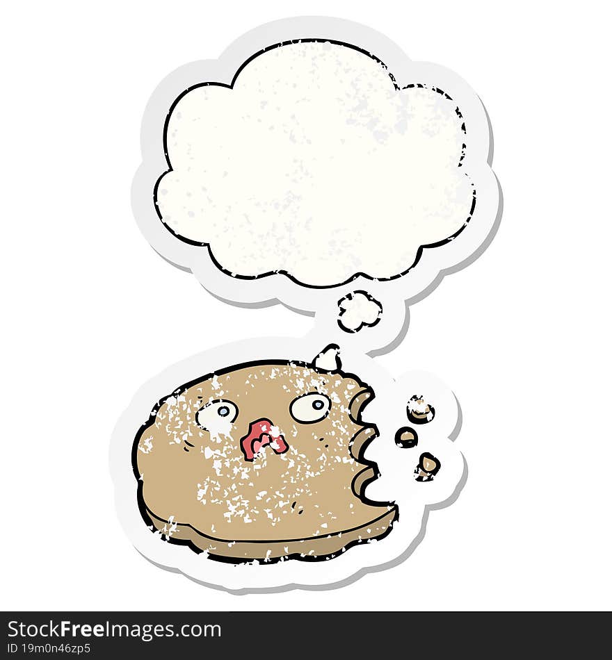 Cartoon Cookie And Thought Bubble As A Distressed Worn Sticker