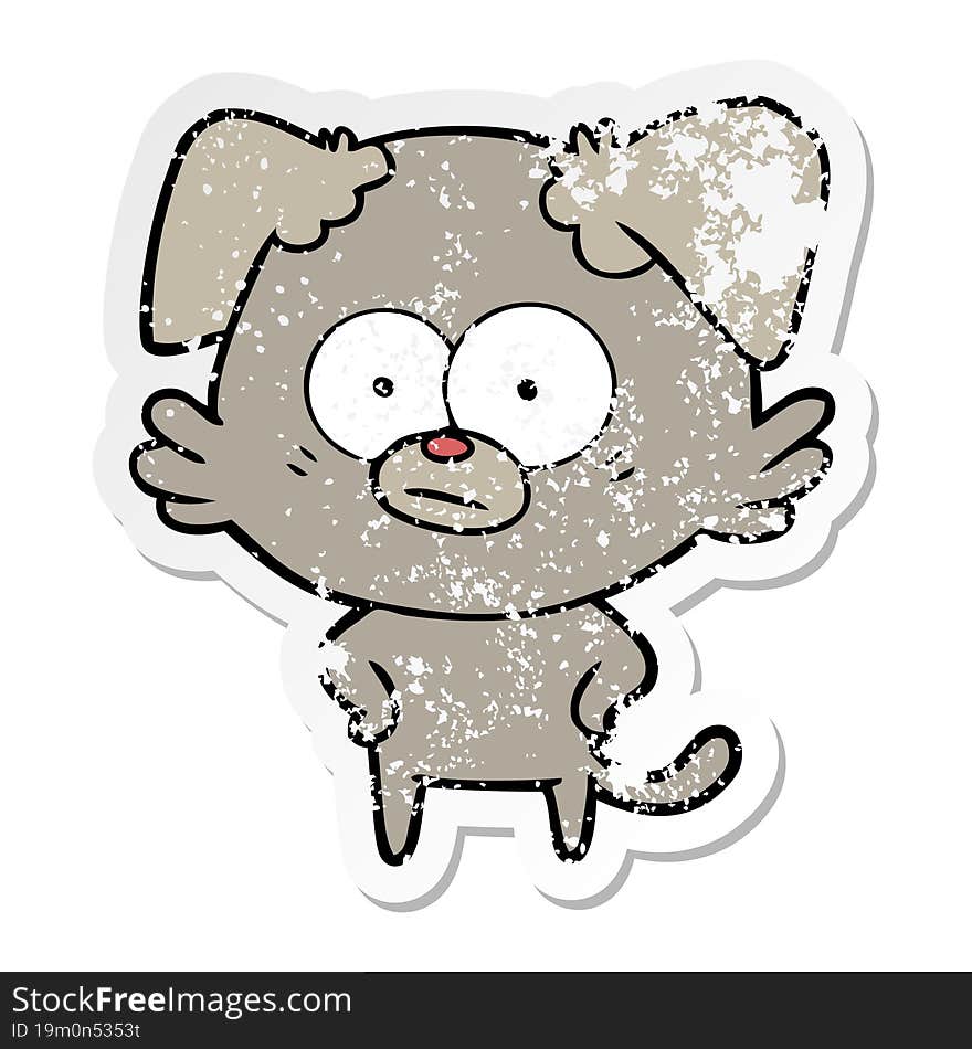 distressed sticker of a nervous dog cartoon