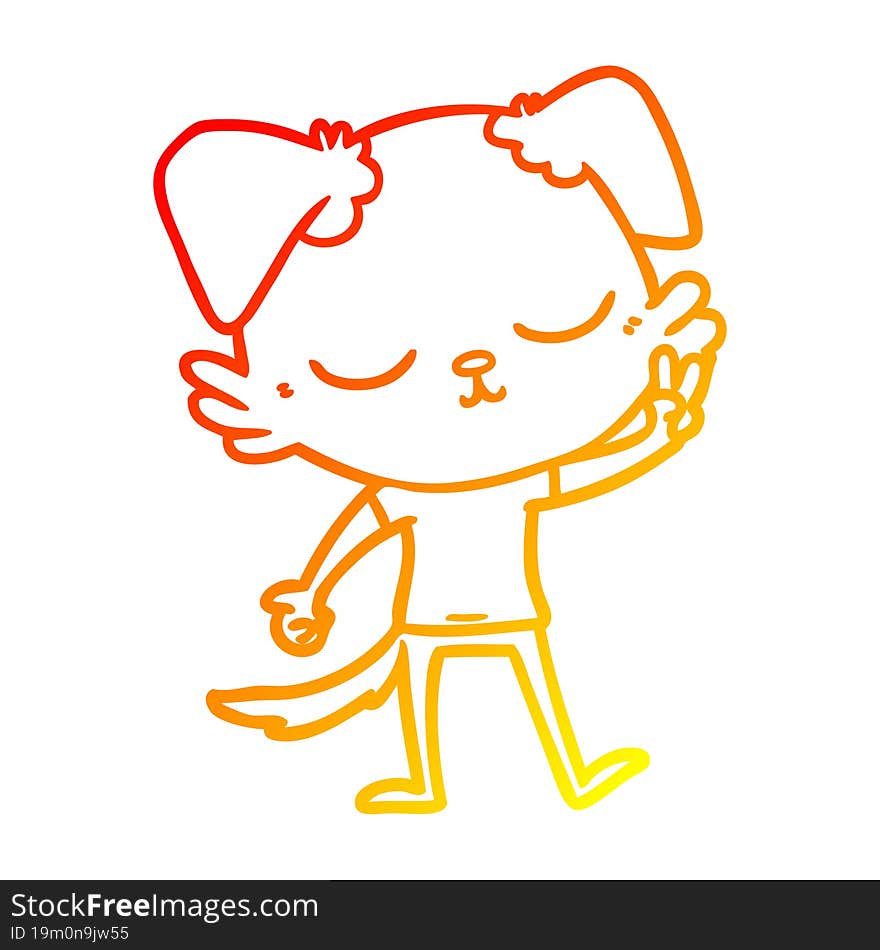 warm gradient line drawing of a cute cartoon dog