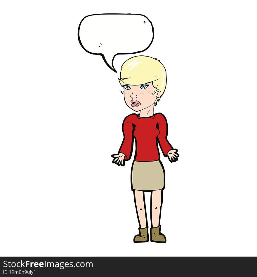 cartoon confused woman with speech bubble