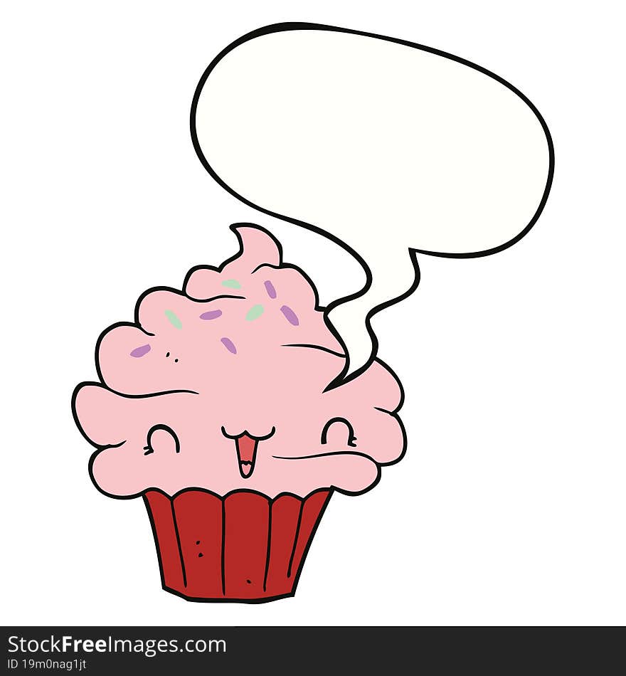 cute cartoon frosted cupcake with speech bubble