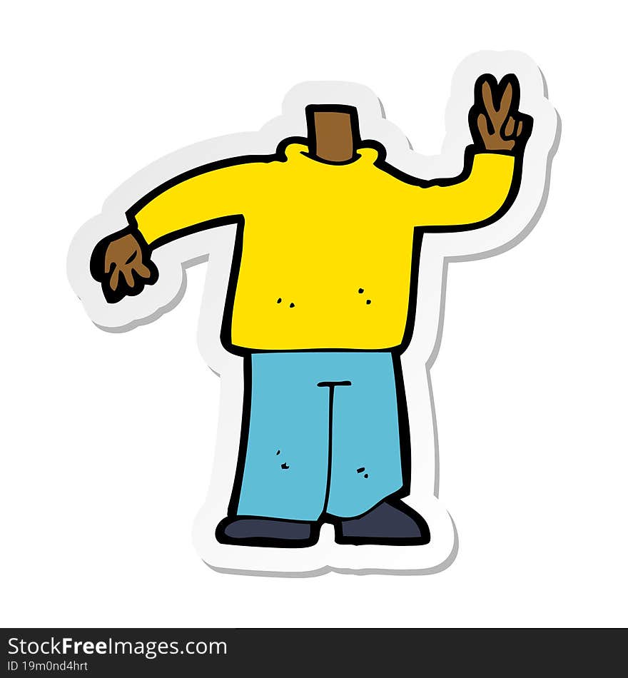 sticker of a cartoon body giving peace sign