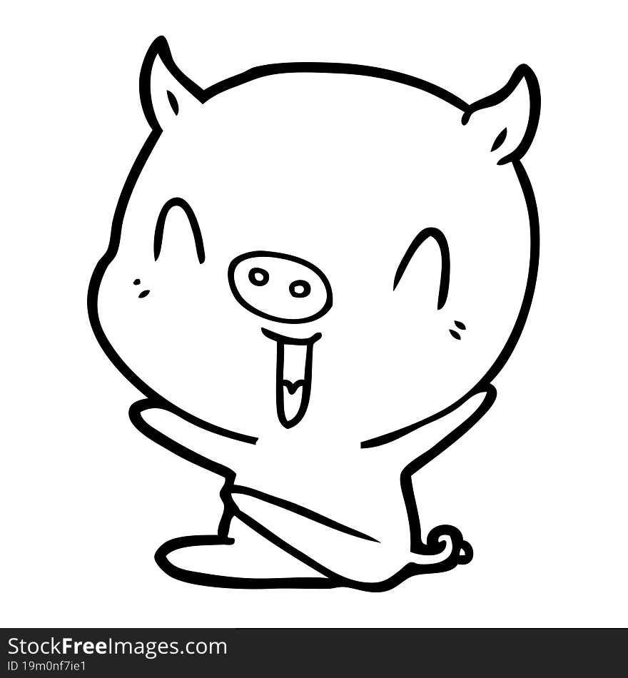 happy cartoon sitting pig. happy cartoon sitting pig