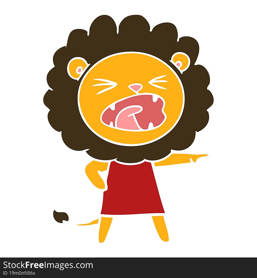 flat color style cartoon angry lion in dress