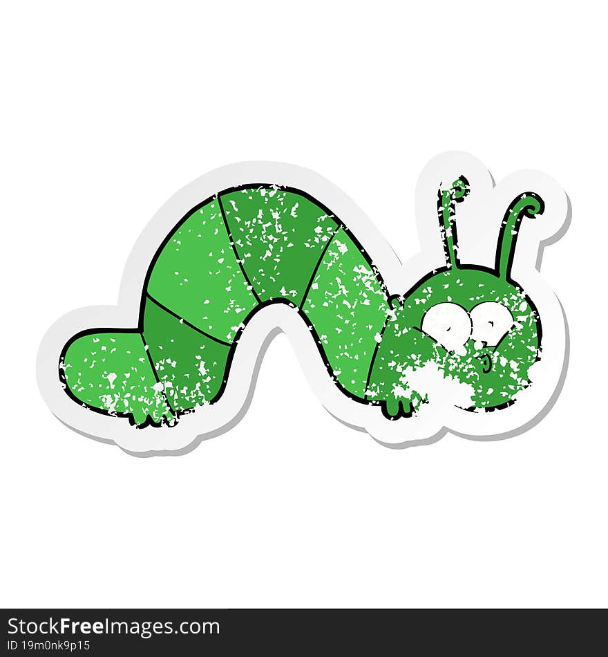 distressed sticker of a cartoon caterpillar