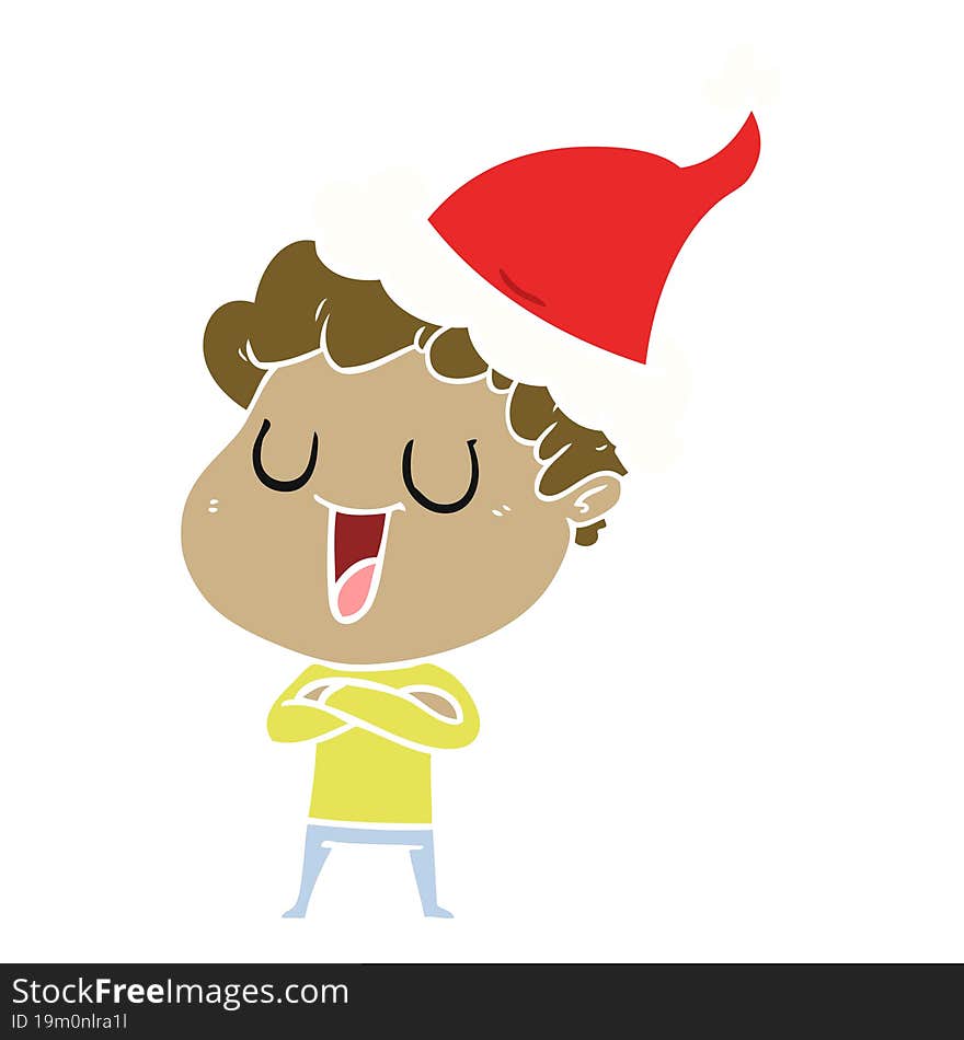 laughing flat color illustration of a man wearing santa hat