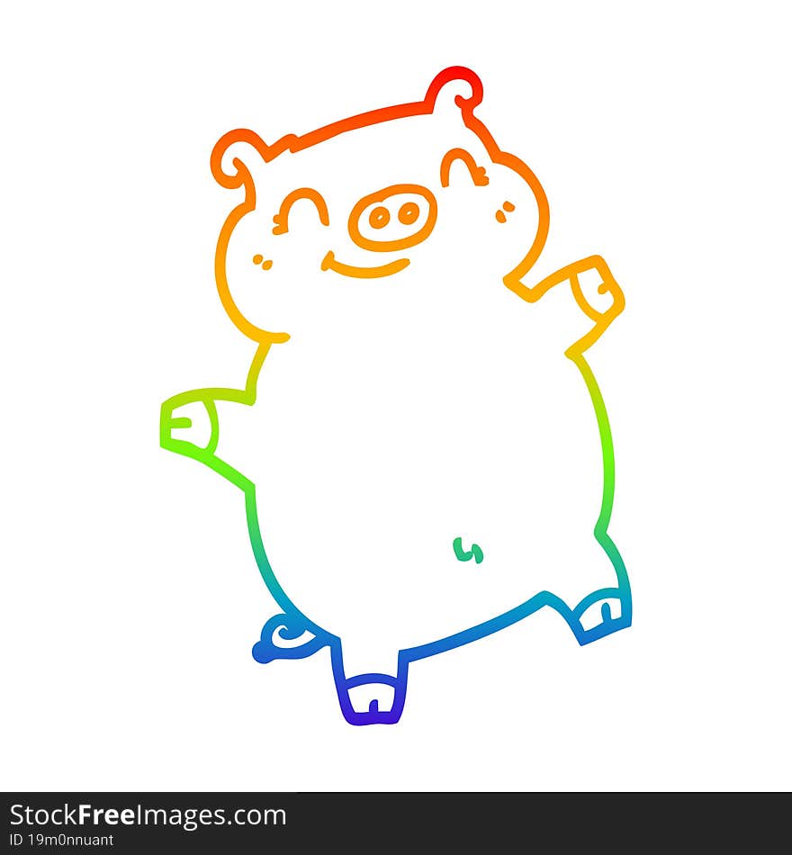 rainbow gradient line drawing of a cartoon pig