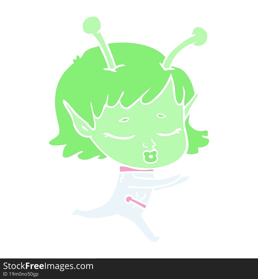 flat color style cartoon alien girl