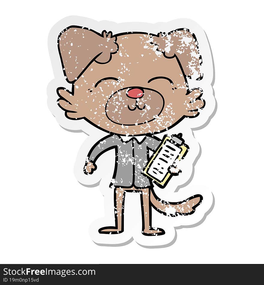 Distressed Sticker Of A Cartoon Dog Manager