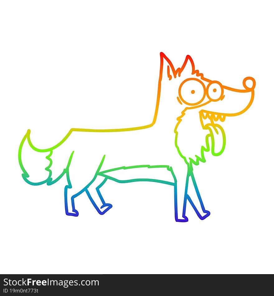 rainbow gradient line drawing of a cartoon happy dog