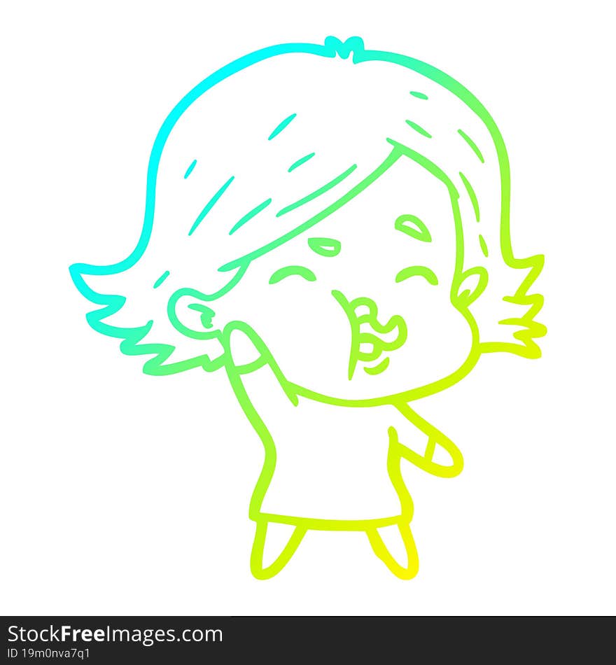 cold gradient line drawing of a cartoon girl pulling face